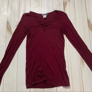 Maroon Red Long Sleeve Shirt w Criss Cross